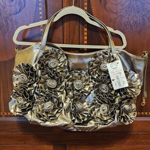 Big Buddha Metallic Gold Floral Satchel